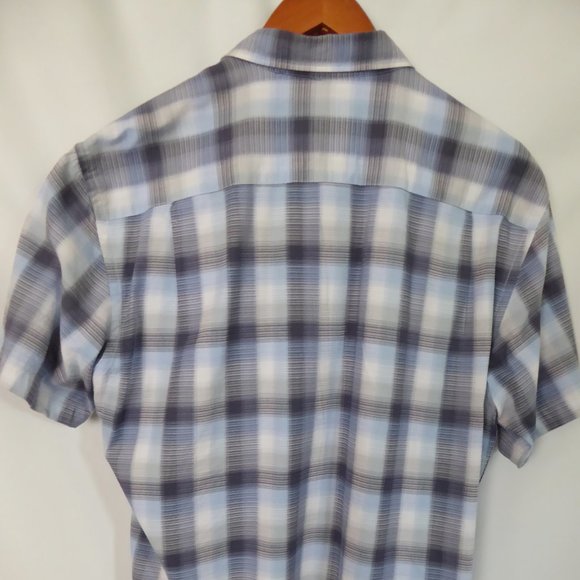 VAN HEUSEN MENS BLUE WHITE CHECKERED PATTERN PRINT SHIRT (PRE-OWNED) LARGE - Picture 3 of 7